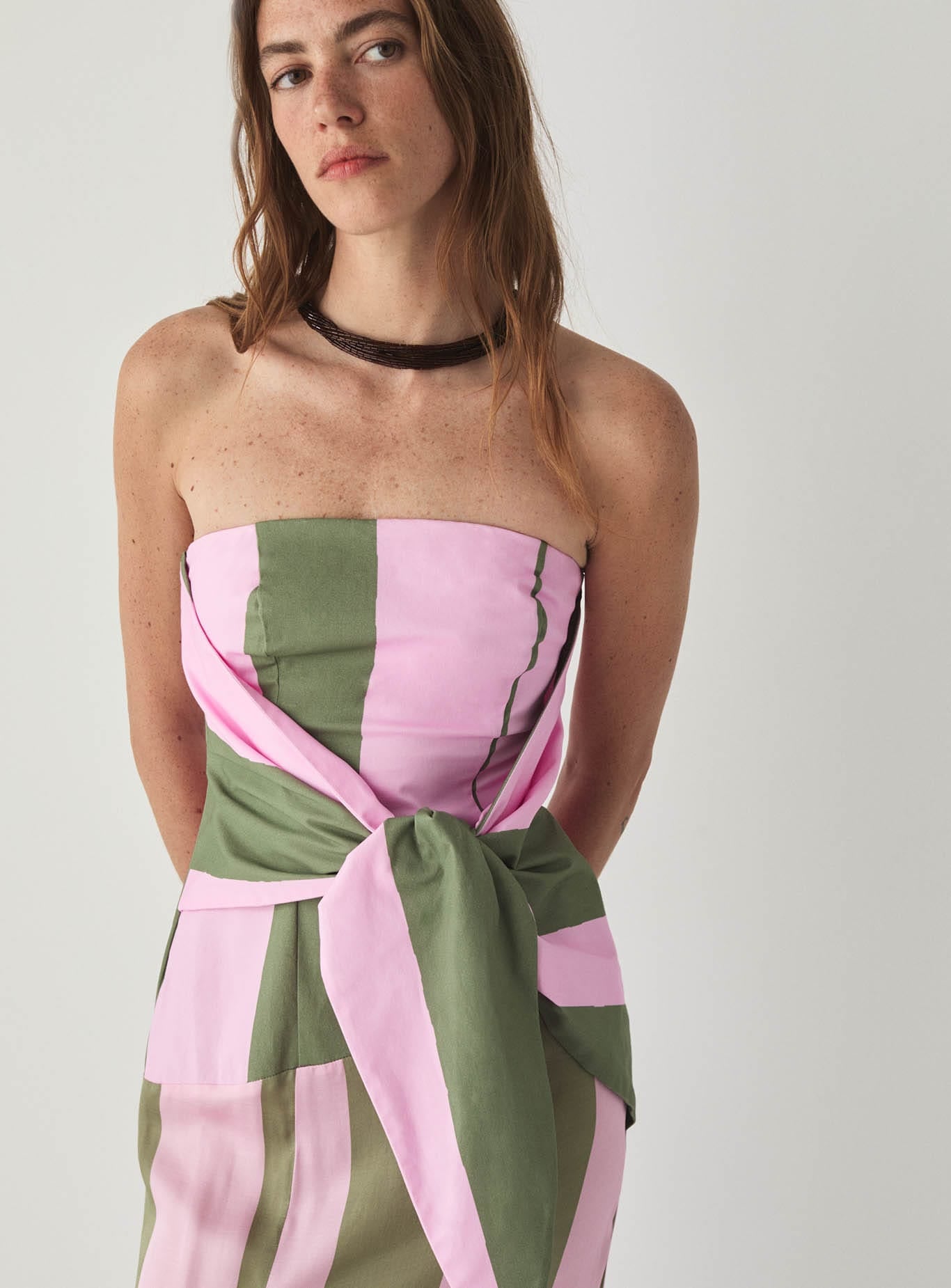laagam pink dress Aria Pink Striped Midi Dress
