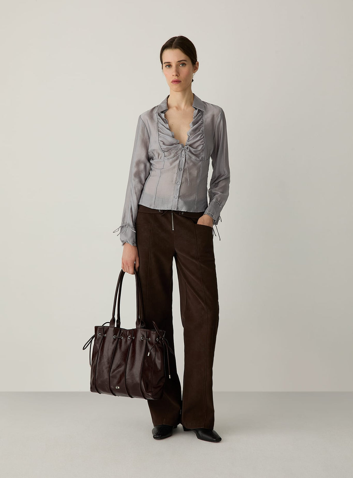 ARWEN GREY RUCHED BLOUSE