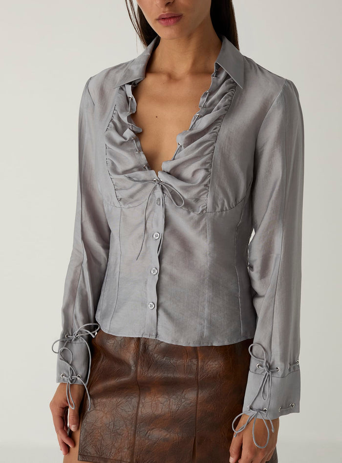 ARWEN GREY RUCHED BLOUSE
