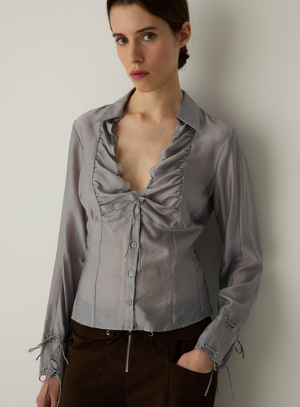 ARWEN GREY RUCHED BLOUSE