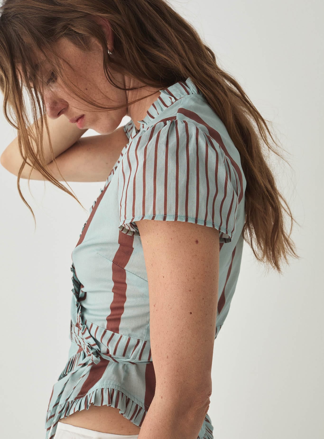 ATENA TURQUOISE STRIPED WRAP BLOUSE