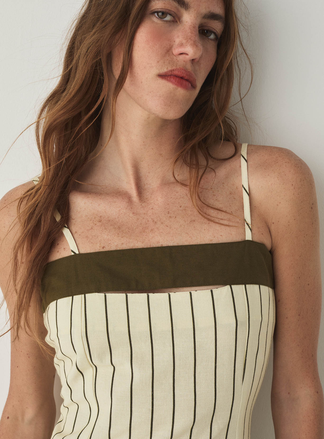 BREEZE KHAKI ASYMMETRIC MIDI DRESS