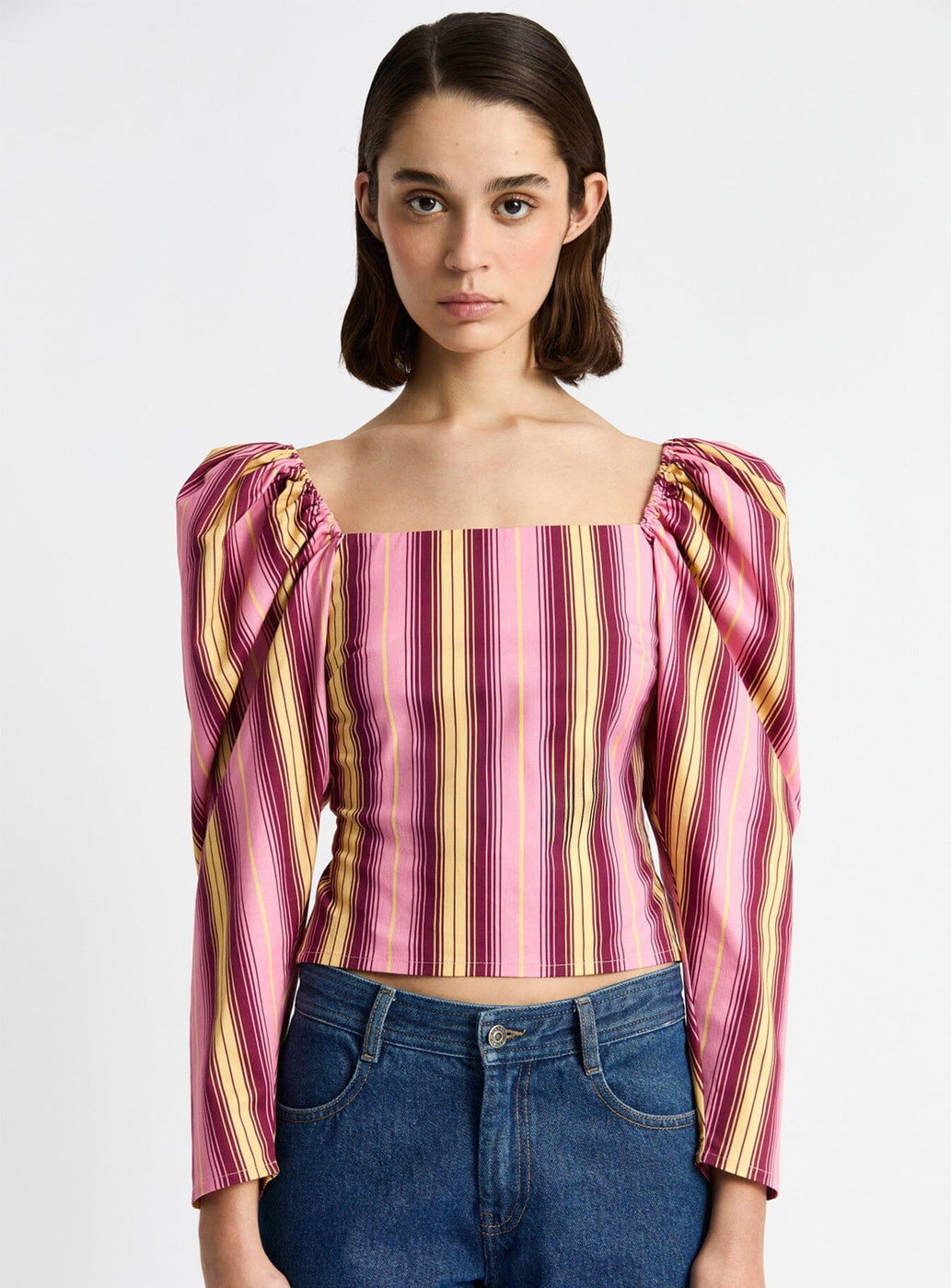 BRIGITTE PINK STRIPED PUFF SLEEVE BLOUSE