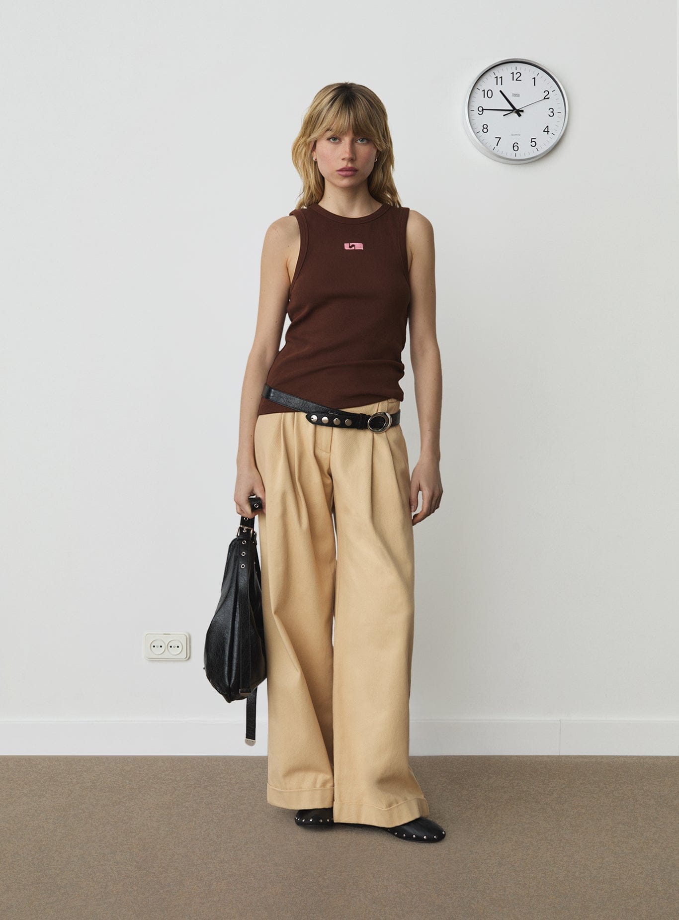 BROWN EMBROIDERED LOGO TANK TOP