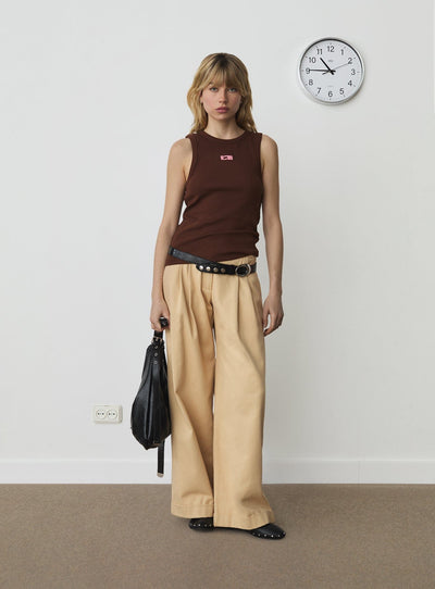 BROWN EMBROIDERED LOGO TANK TOP