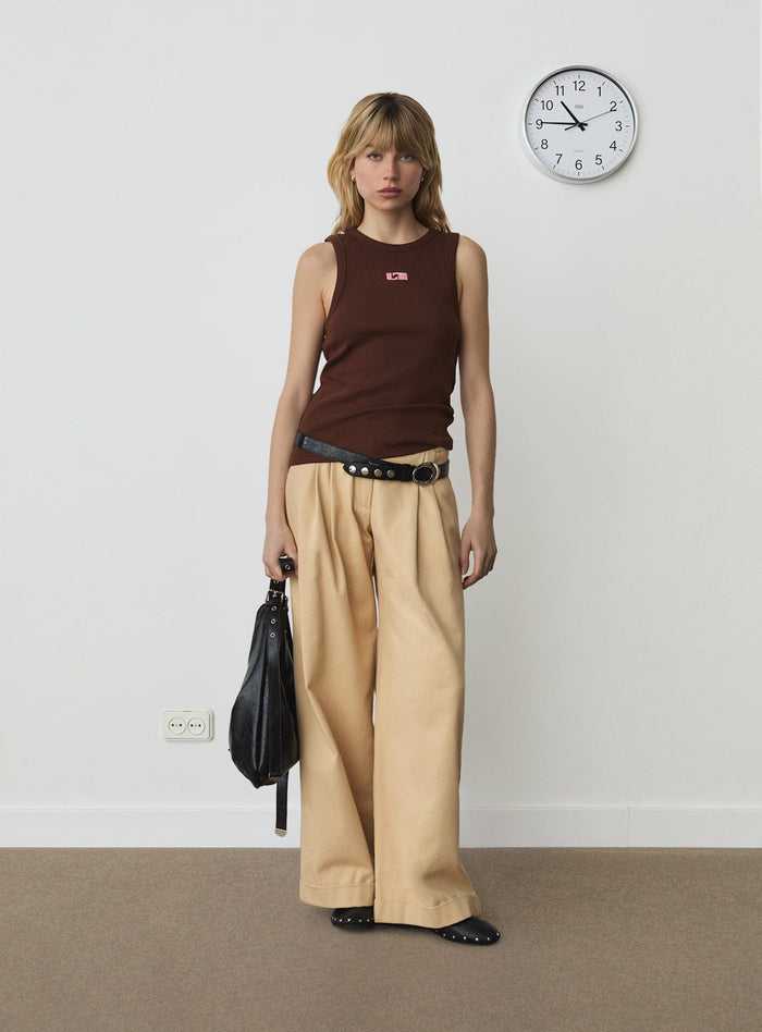 BROWN EMBROIDERED LOGO TANK TOP