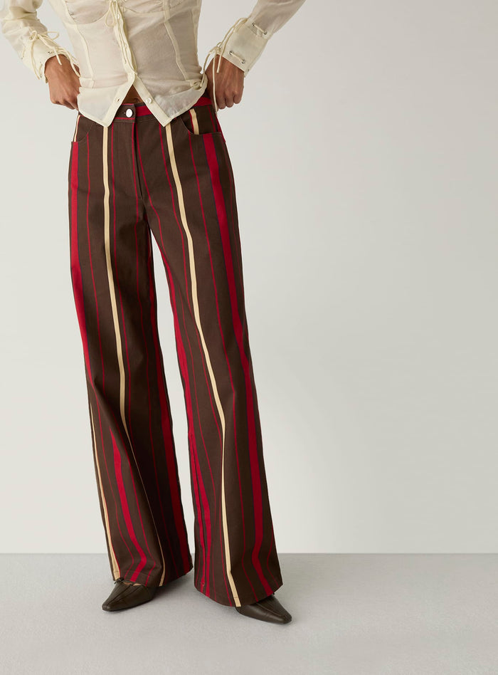 LEROY DARK BROWN STRIPED TWILL PANTS