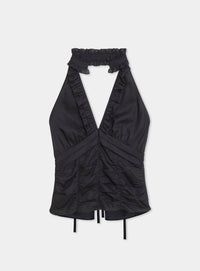 DORA BLACK RUCHED LINEN TOP