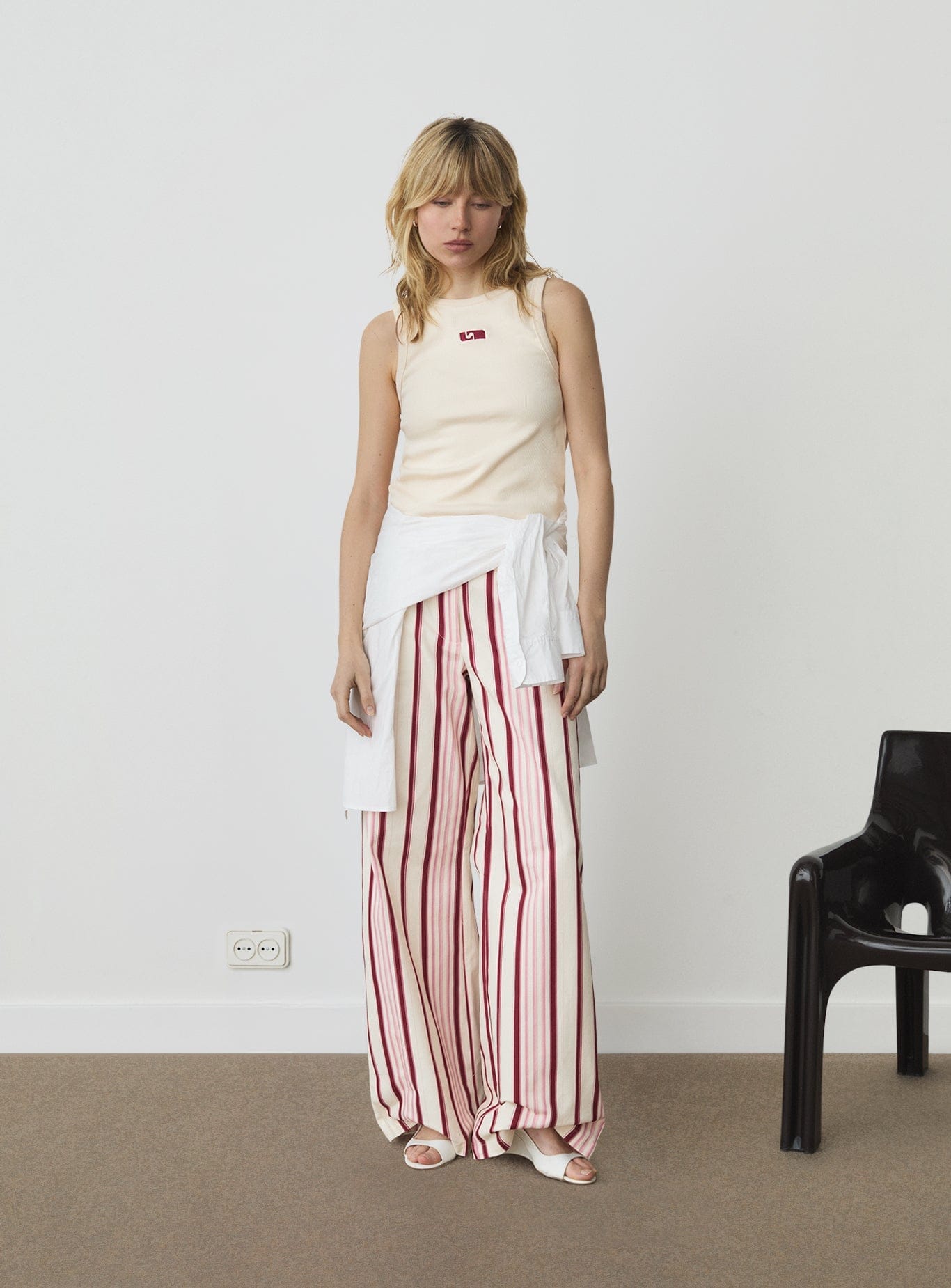 ECRU EMBROIDERED LOGO TANK TOP