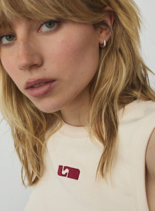 ECRU EMBROIDERED LOGO TANK TOP