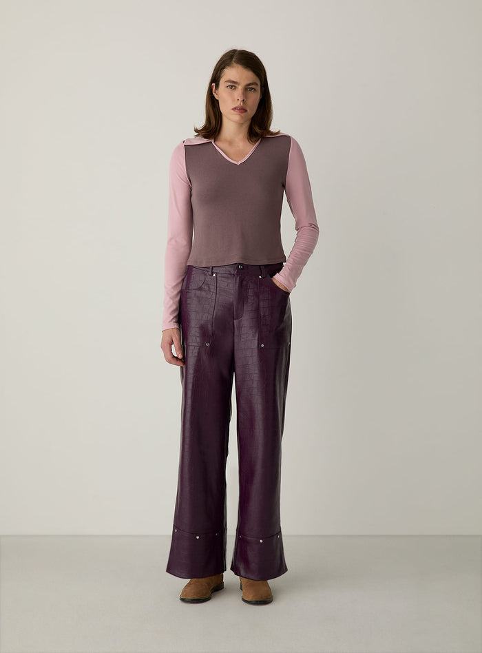 ELWYN BURGUNDY TEXTURED PANTS