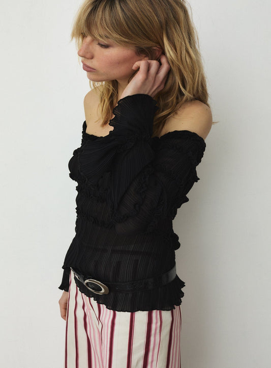 PETRA BLACK TEXTURED BLOUSE