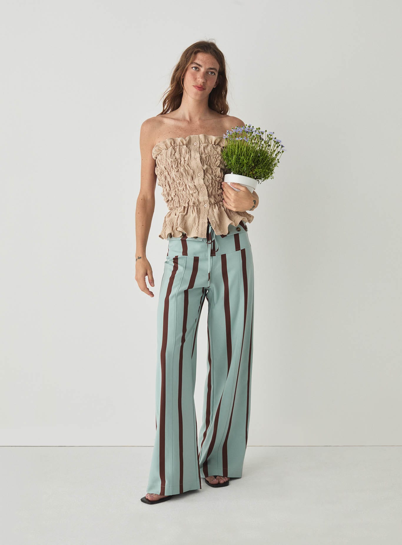 TASHI TURQUOISE STRIPED FLOW PANTS