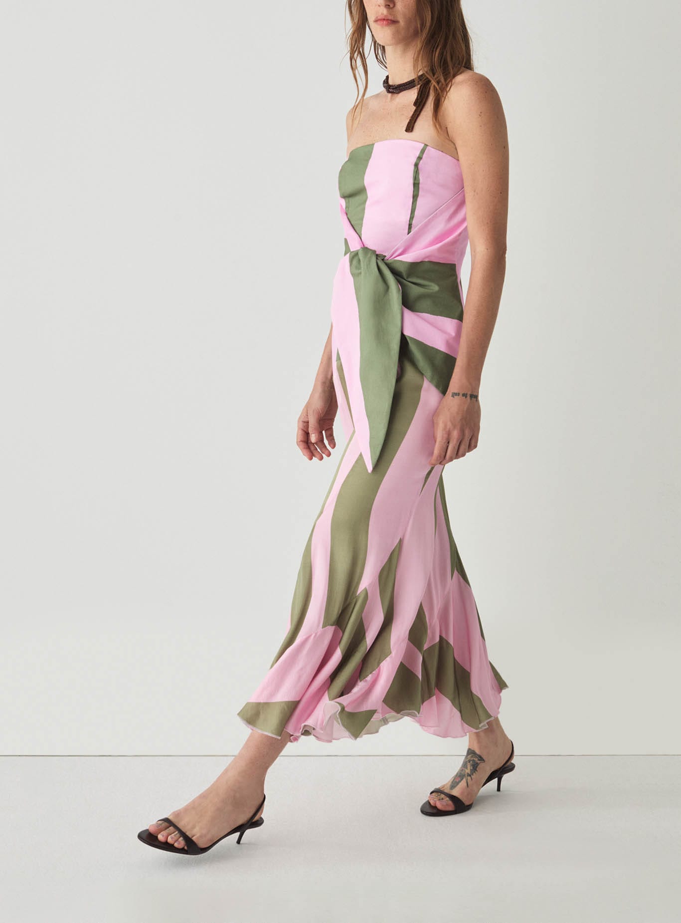 ARIA PINK STRIPED MIDI DRESS