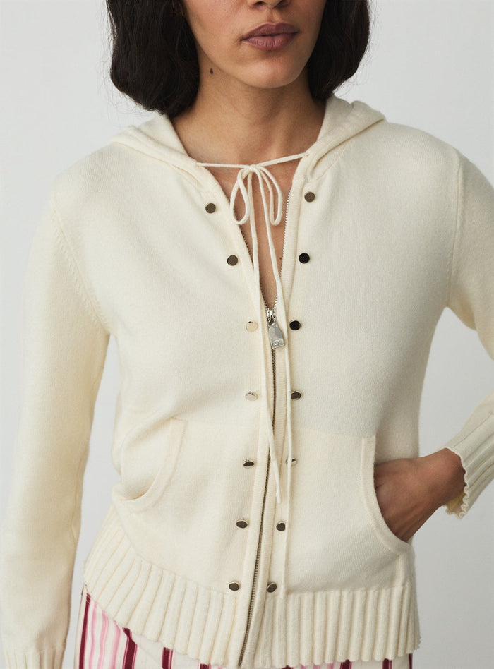 FLORANA ECRU ZIPPER KNITTED SWEATSHIRT