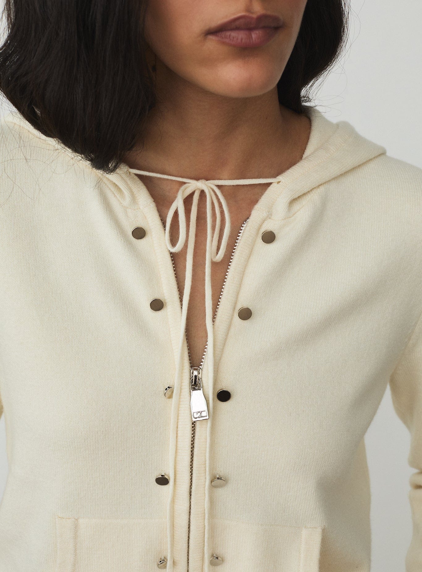 FLORANA ECRU ZIPPER KNITTED SWEATSHIRT