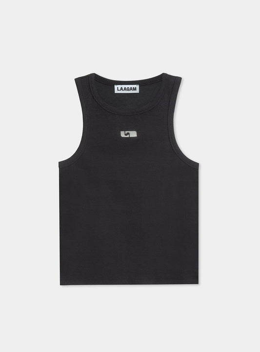 BLACK EMBROIDERED LOGO TANK TOP