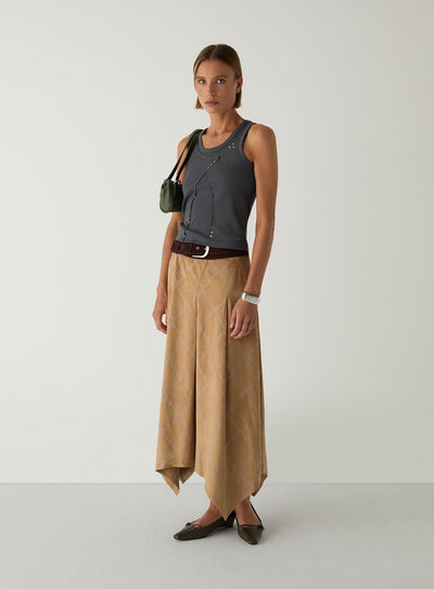 TYLA CAMEL EMBROIDERED MIDI SKIRT