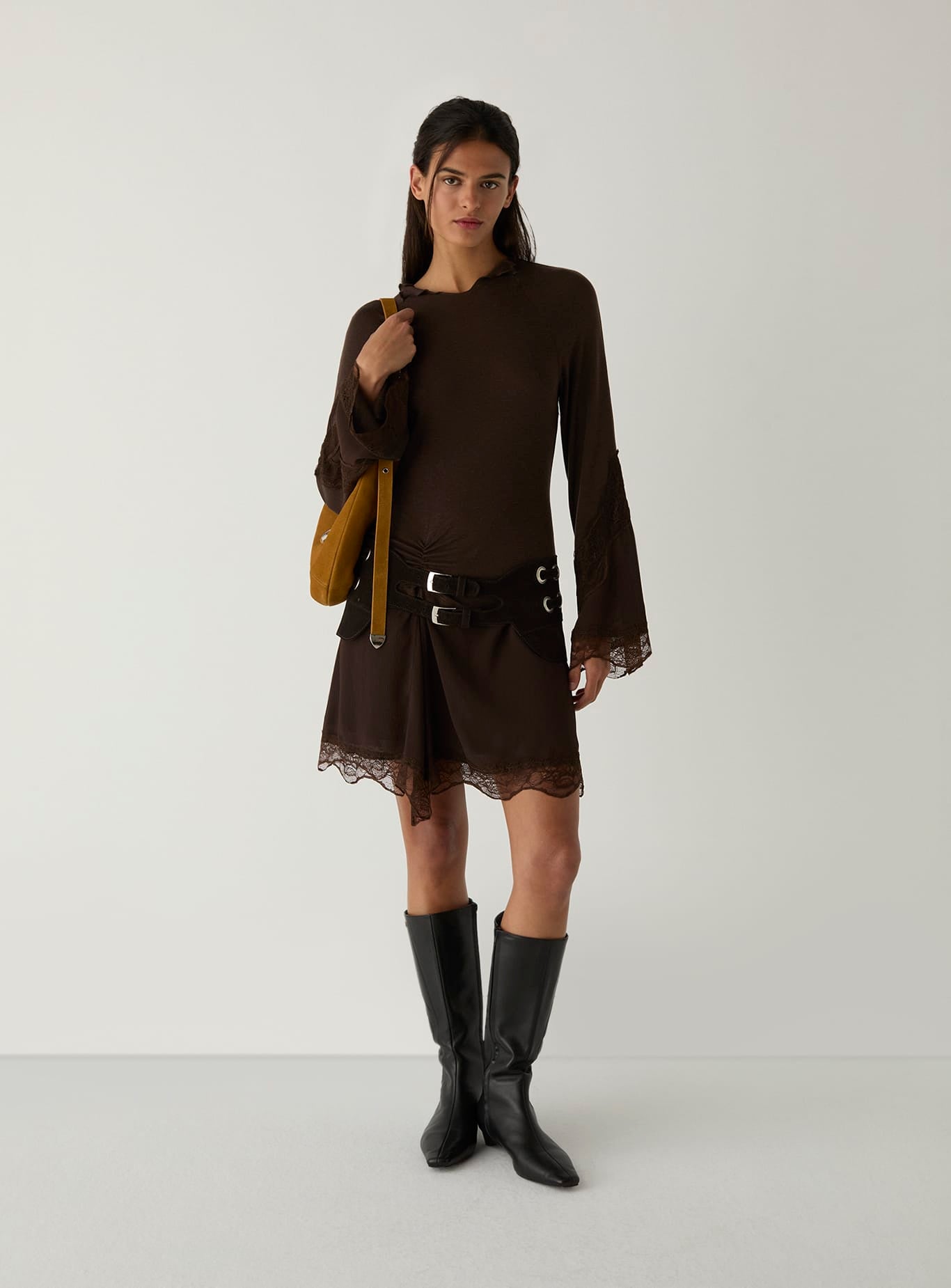 SISS BROWN KNIT SHORT DRESS