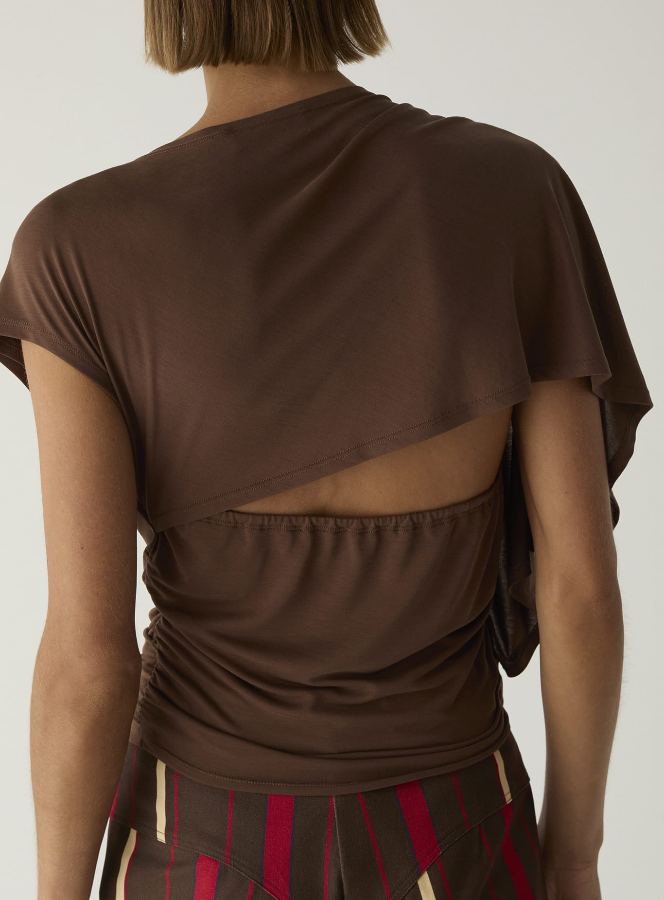 ALF BROWN ASYMMETRIC DRAPED TOP