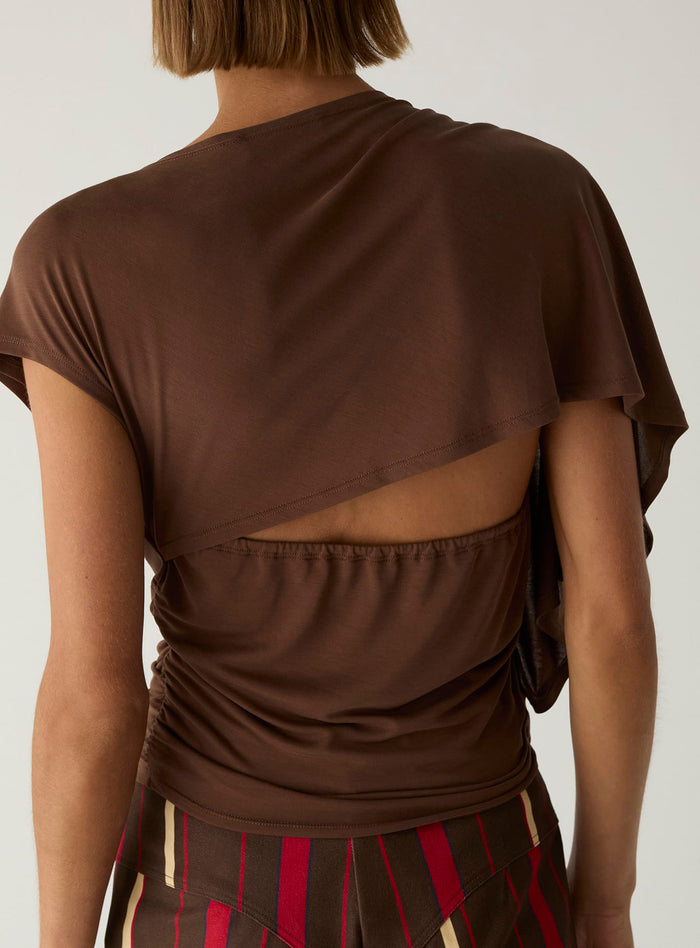 ALF BROWN ASYMMETRIC DRAPED TOP