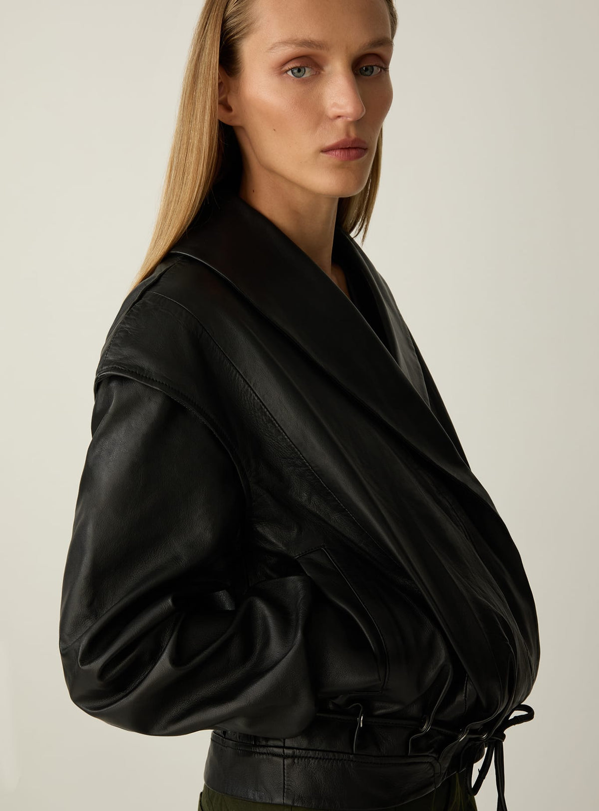 TYRA REAL LEATHER BLACK BOMBER JACKET