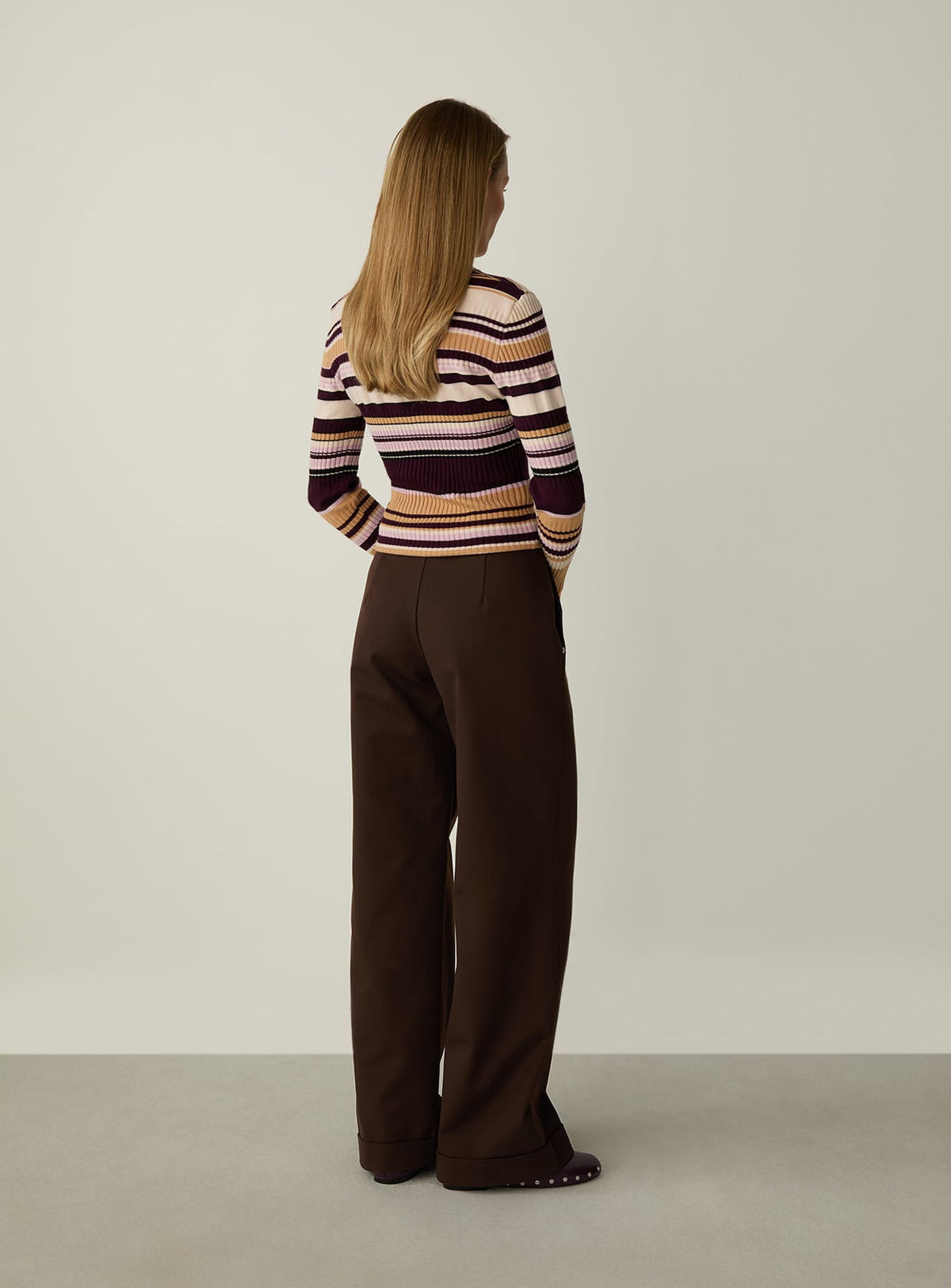 ILYANA CAMEL STRIPED POLO KNIT
