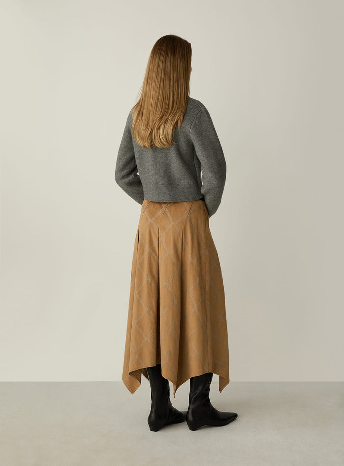 TYLA CAMEL EMBROIDERED MIDI SKIRT