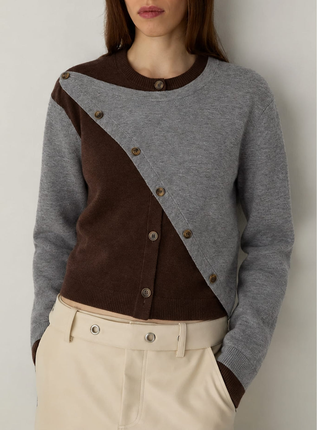 EGLA GREY ASYMMETRIC CARDIGAN
