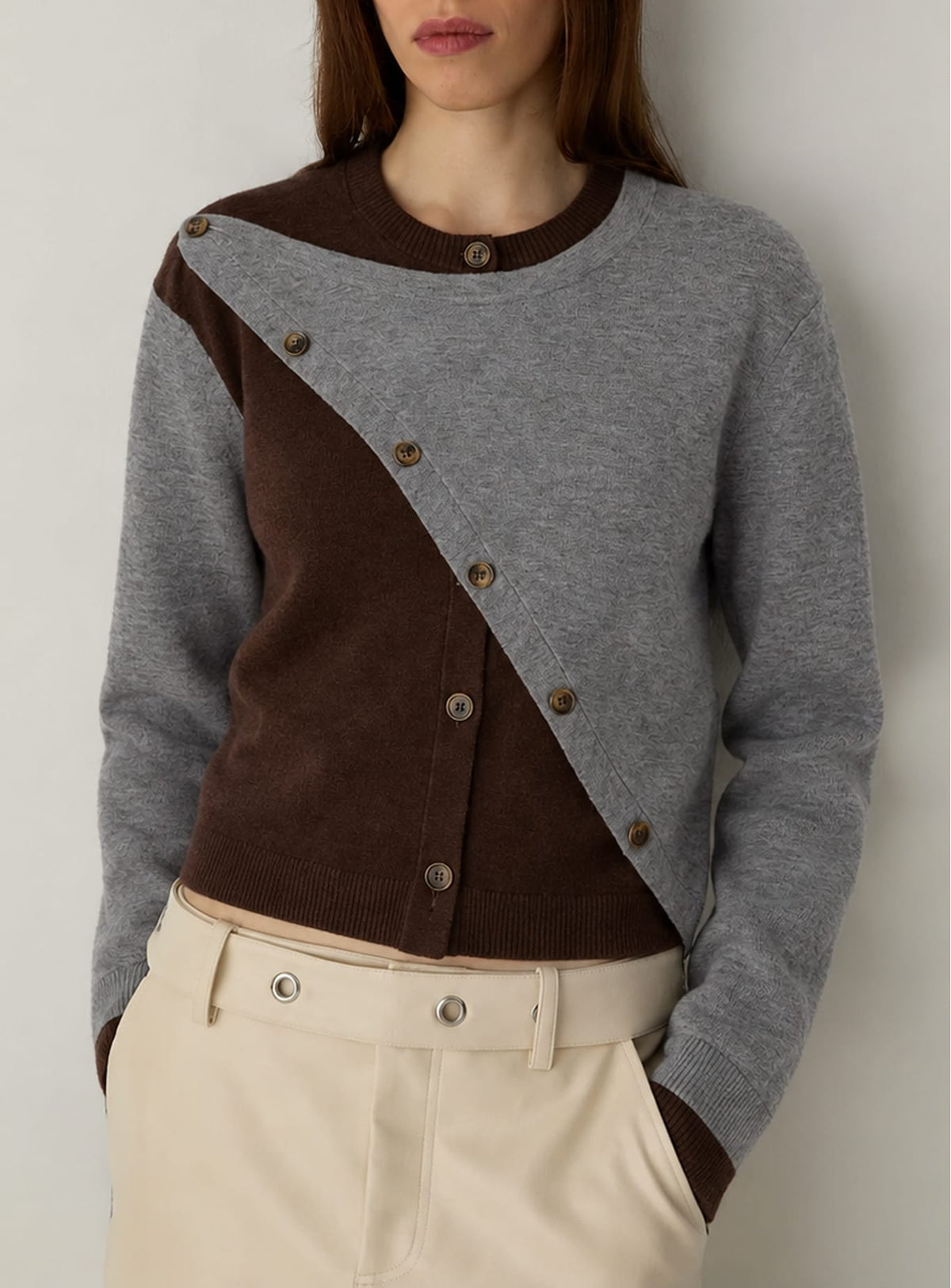 EGLA GREY ASYMMETRIC CARDIGAN