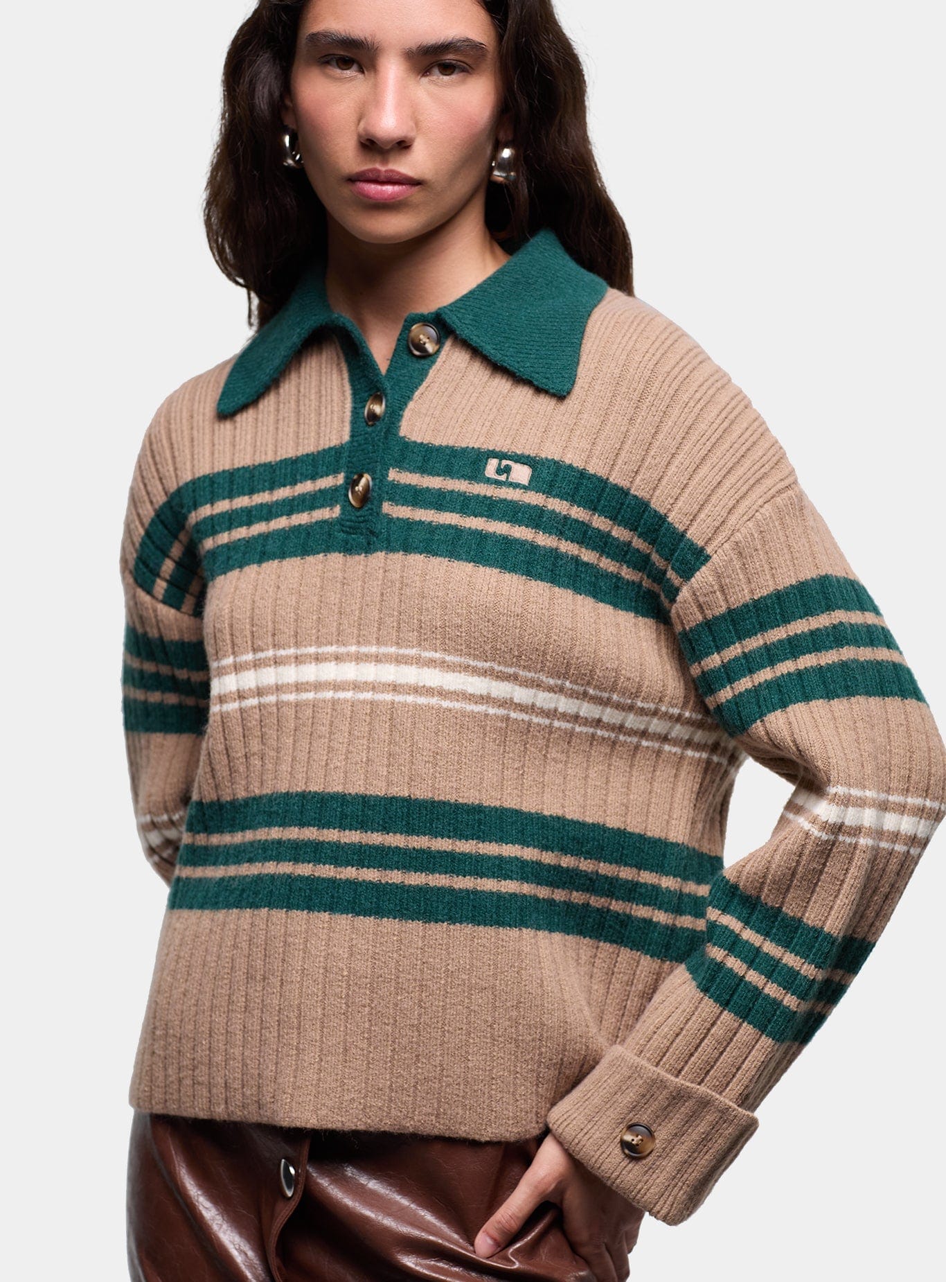 Graz Green Striped Polo Knit | LAAGAM