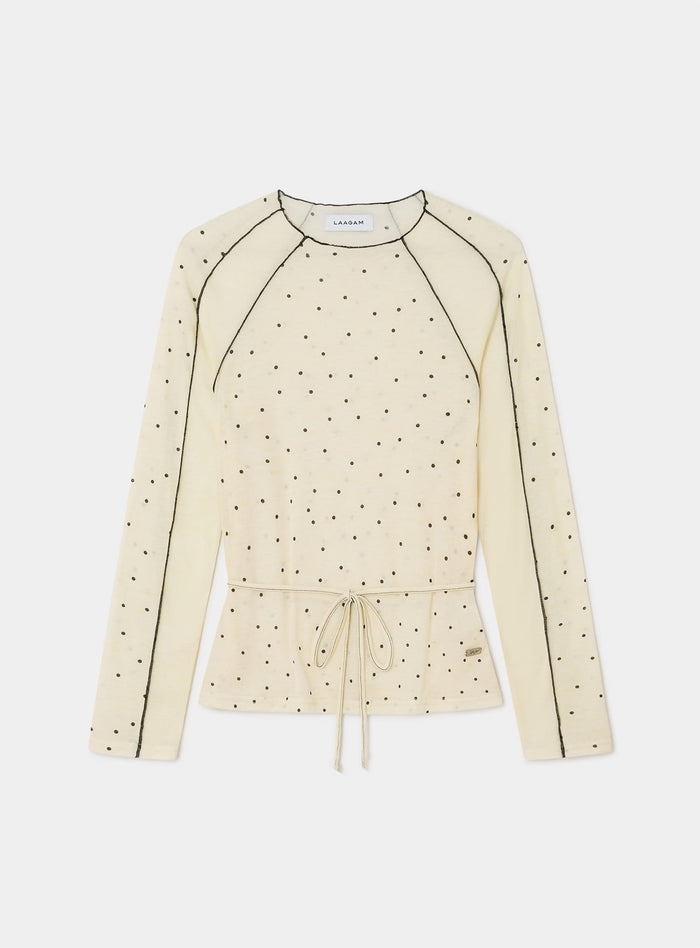 HARPER ECRU POLKA DOT LONG SLEEVE T-SHIRT