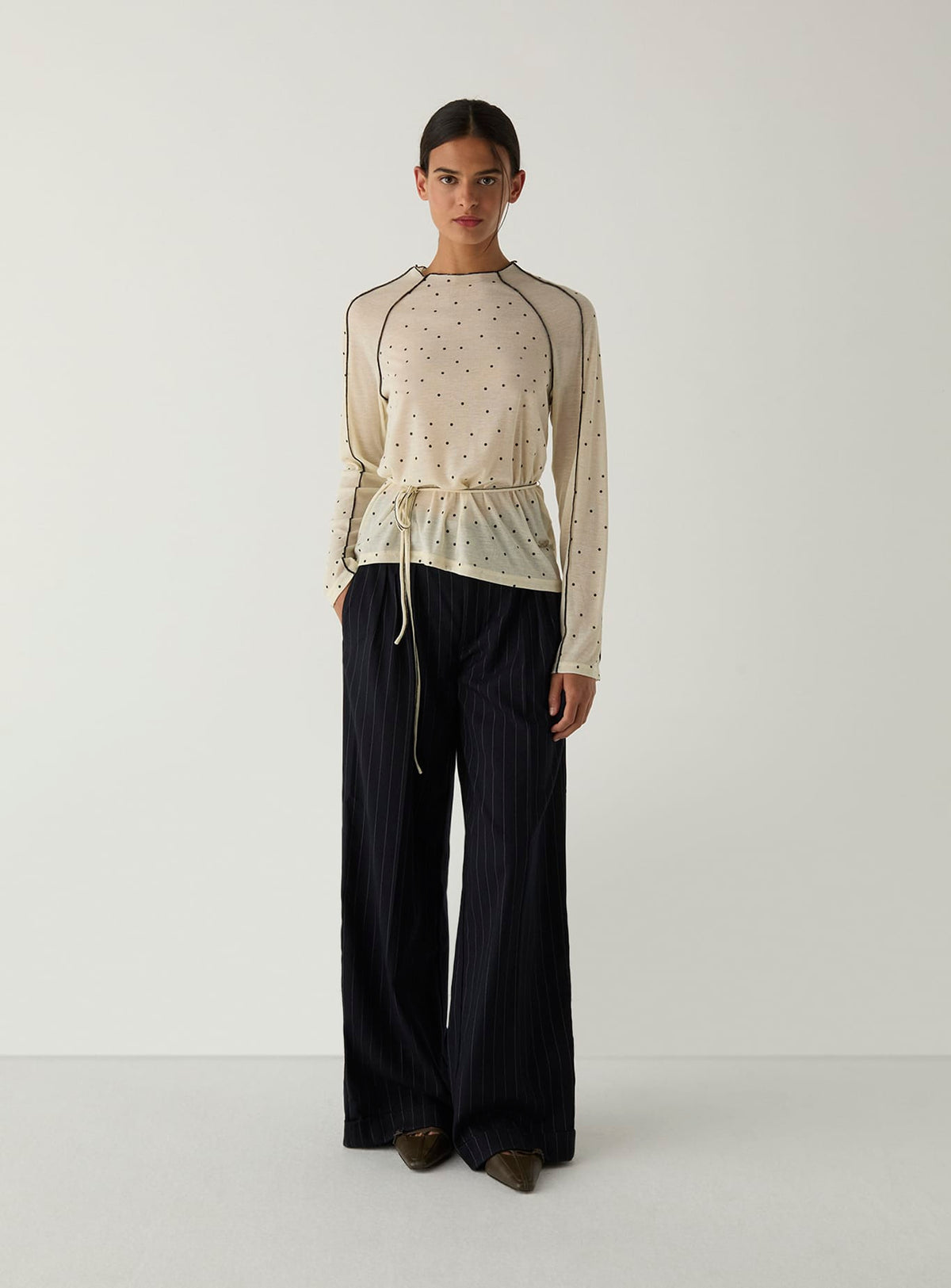 HARPER ECRU POLKA DOT LONG SLEEVE T-SHIRT