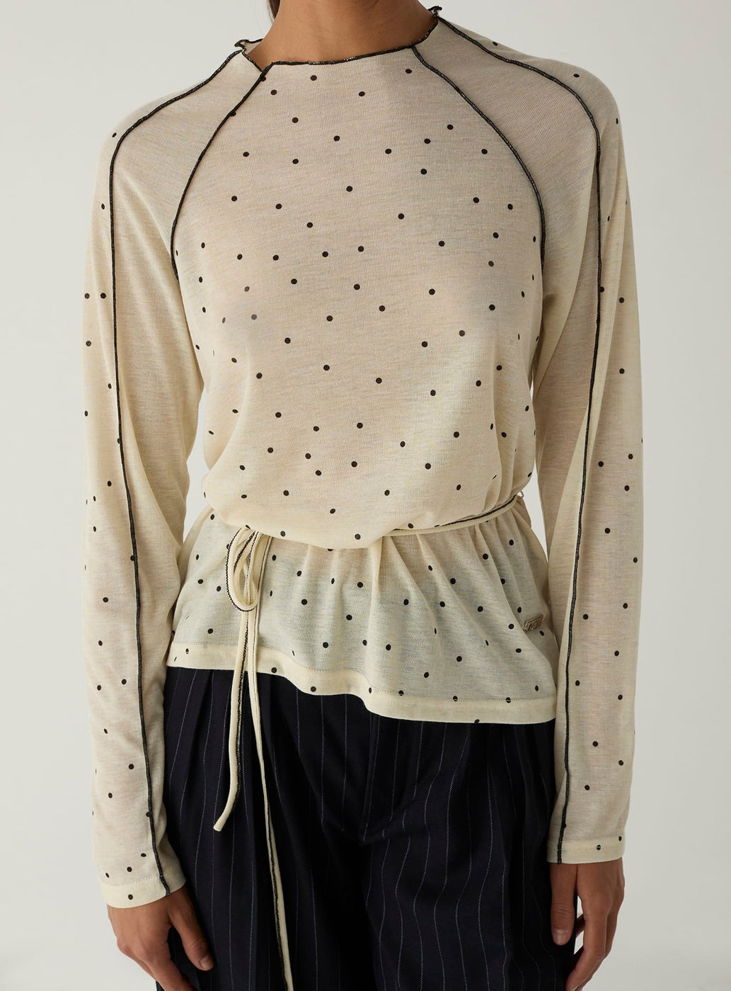 HARPER ECRU POLKA DOT LONG SLEEVE T-SHIRT