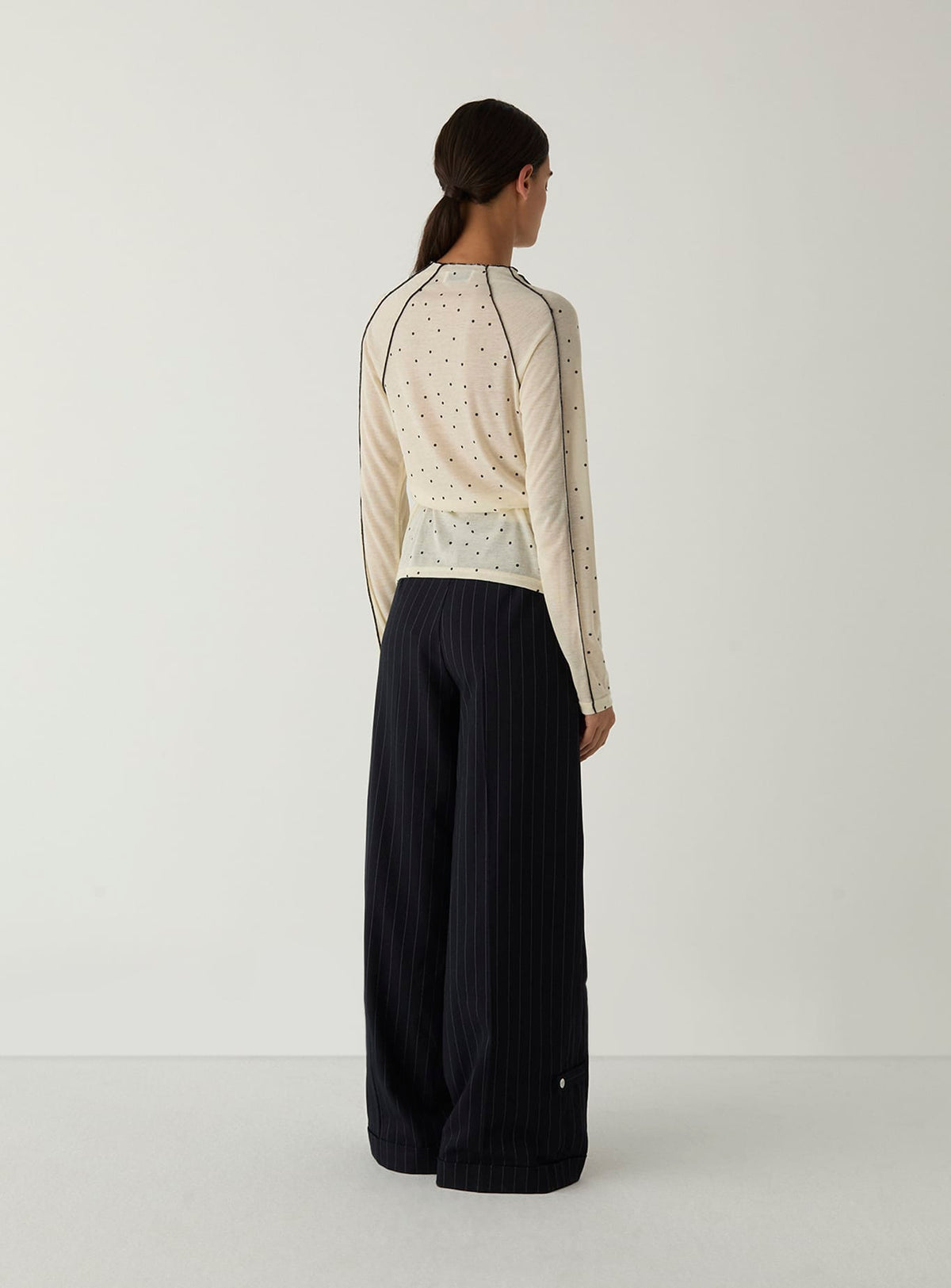 HARPER ECRU POLKA DOT LONG SLEEVE T-SHIRT