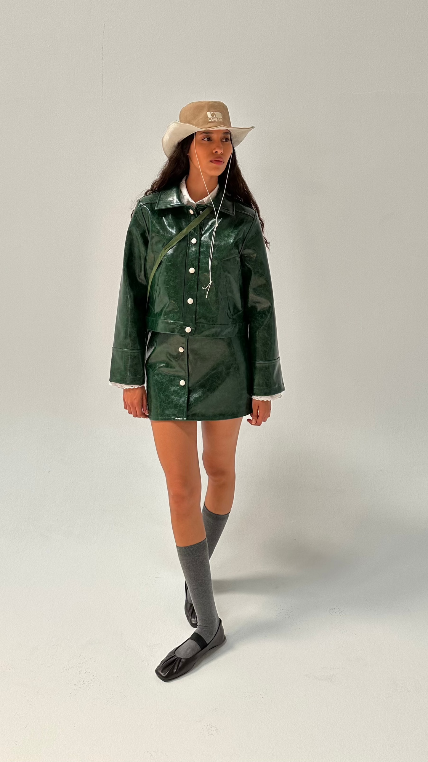 LENA GREEN FAUX LEATHER JACKET