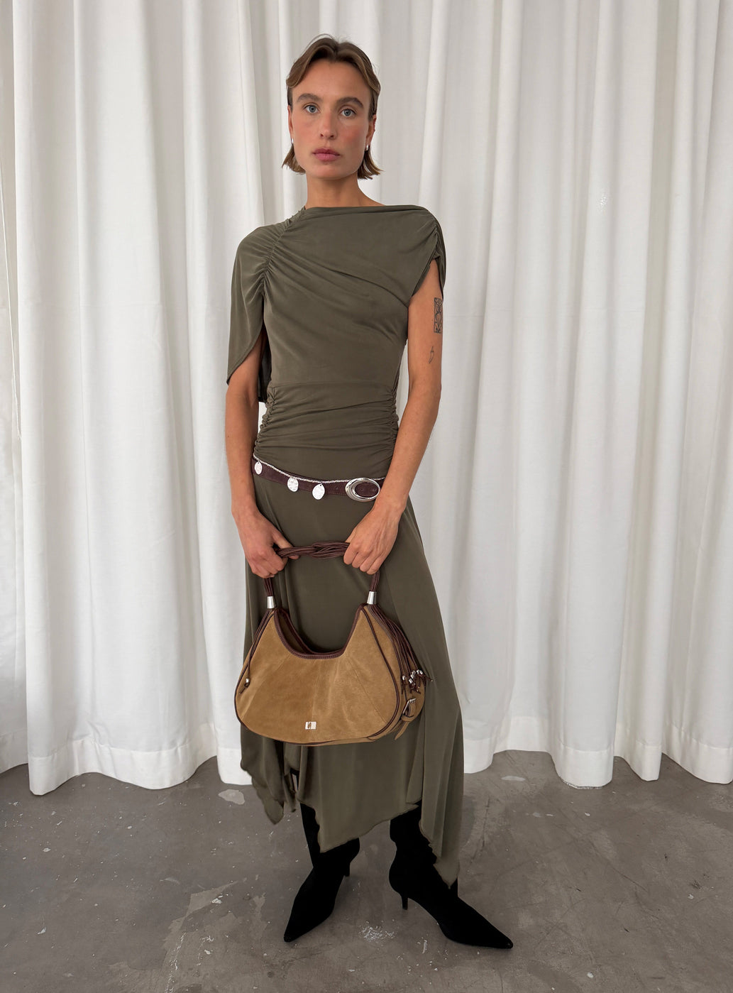 IZOLA KHAKI ASYMMETRIC DRESS