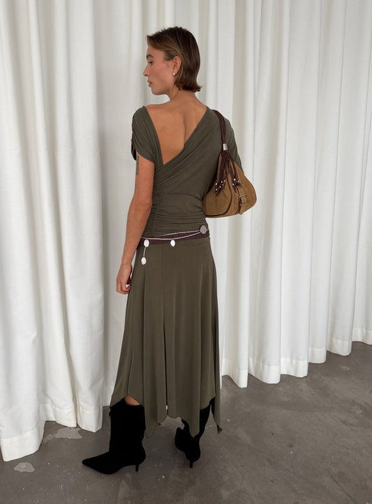 IZOLA KHAKI ASYMMETRIC DRESS