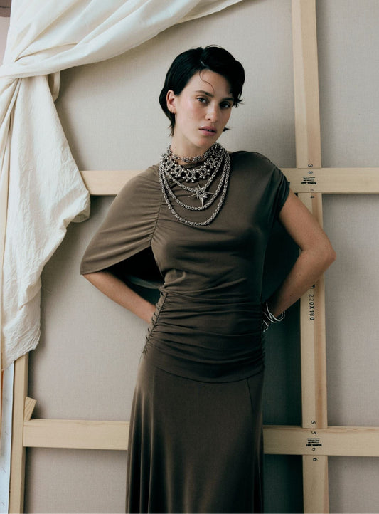 IZOLA KHAKI ASYMMETRIC DRESS