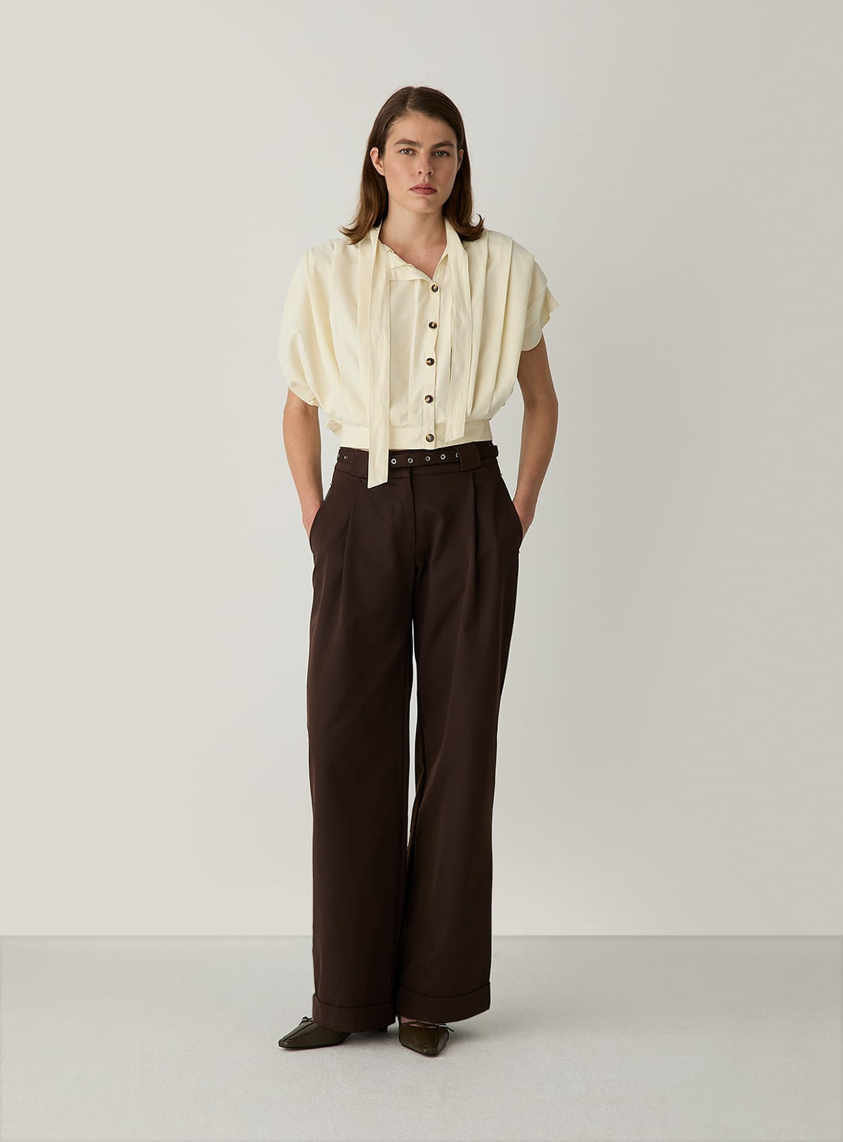 KORA ECRU PLEATED BLOUSE