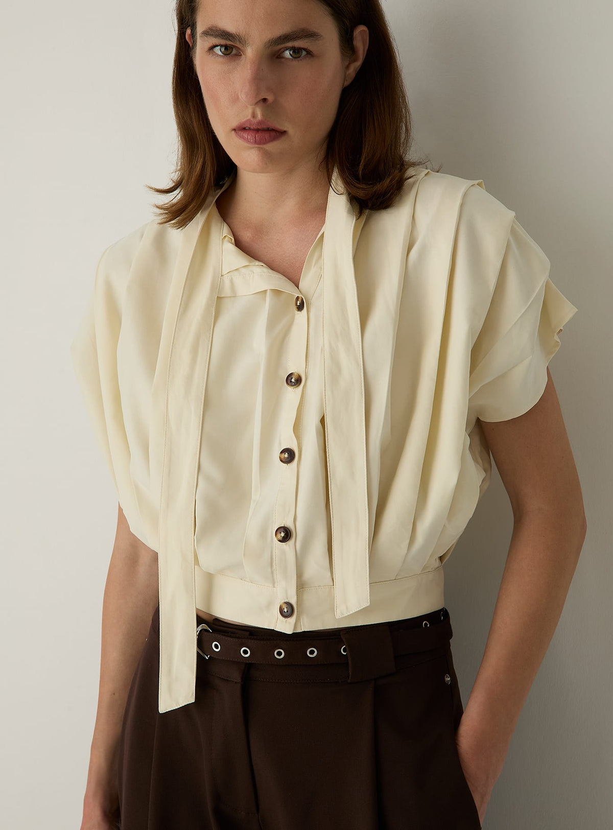 KORA ECRU PLEATED BLOUSE