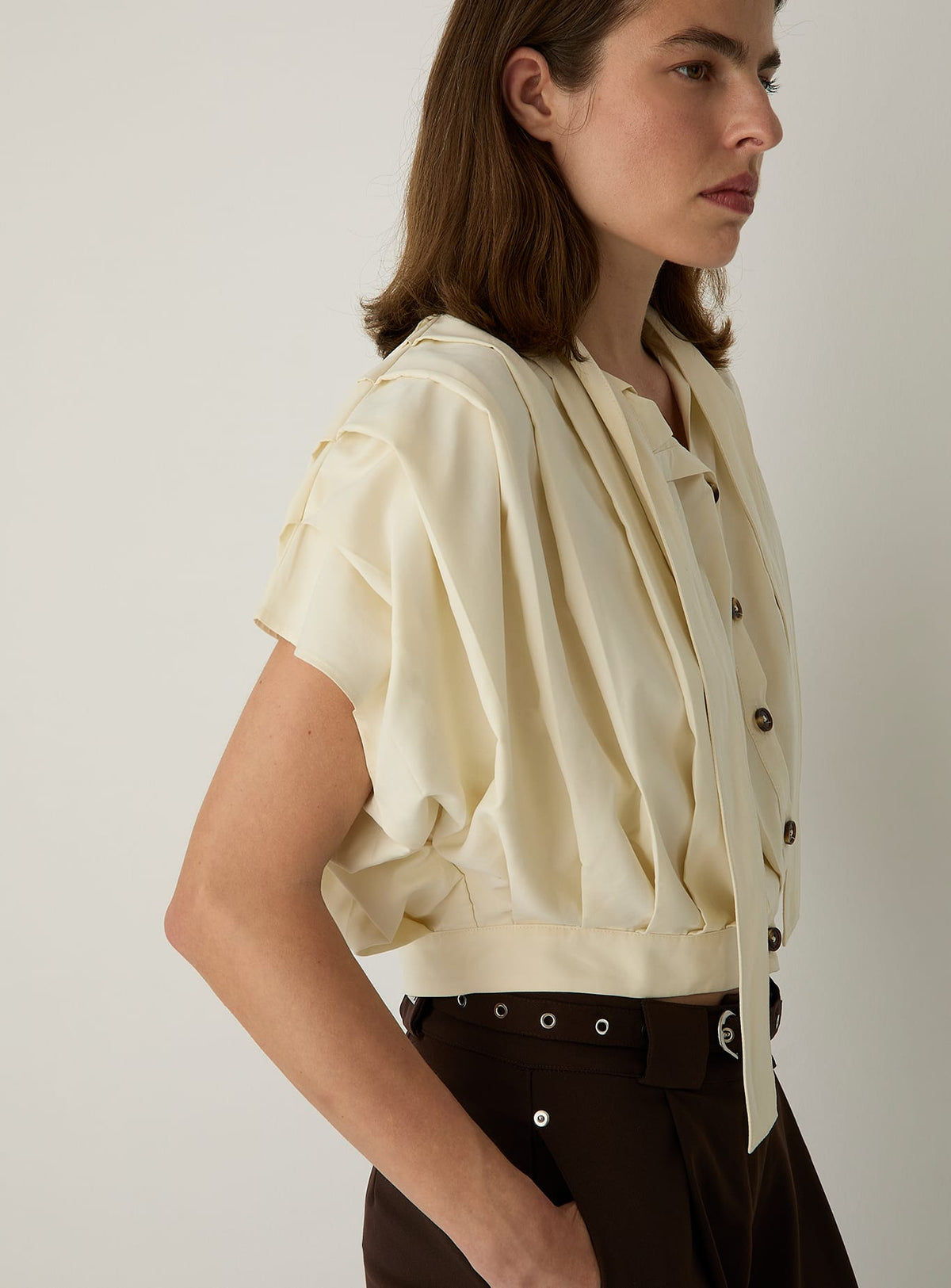 KORA ECRU PLEATED BLOUSE