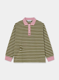 DUSE KHAKI STRIPED LONGSLEEVE POLO T-SHIRT