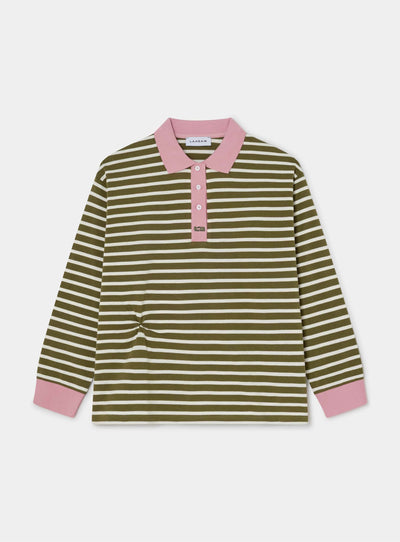 DUSE KHAKI STRIPED LONGSLEEVE POLO T-SHIRT