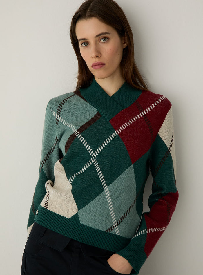 LAUFEY GREEN CHECKED KNIT