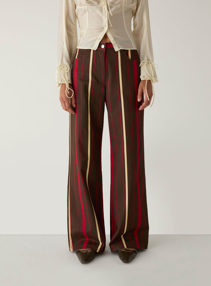 LEROY DARK BROWN STRIPED TWILL PANTS