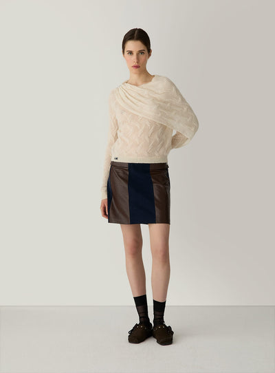 LIOR NAVY BLUE TEXTURED SHORT SKIRT