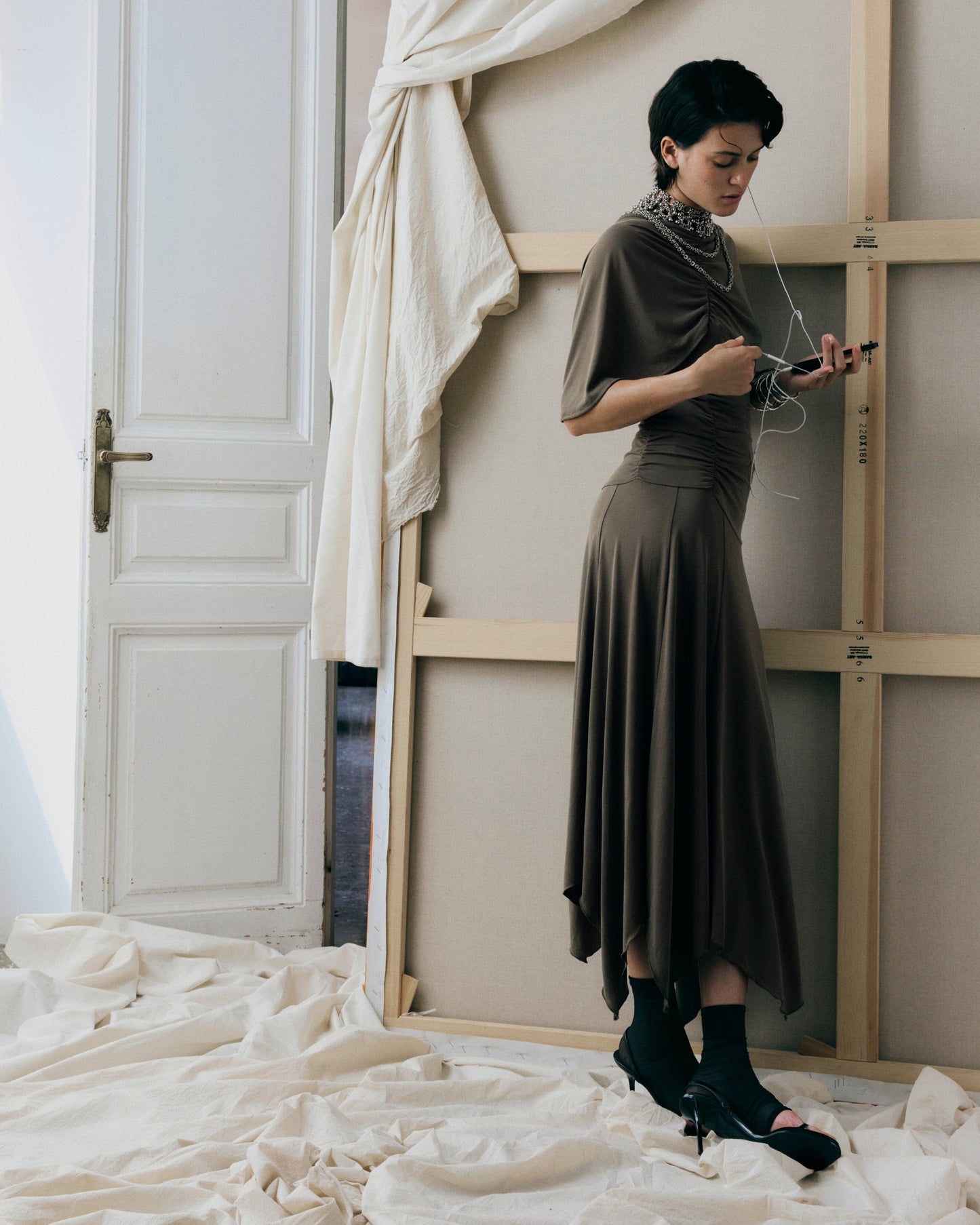 IZOLA KHAKI ASYMMETRIC DRESS