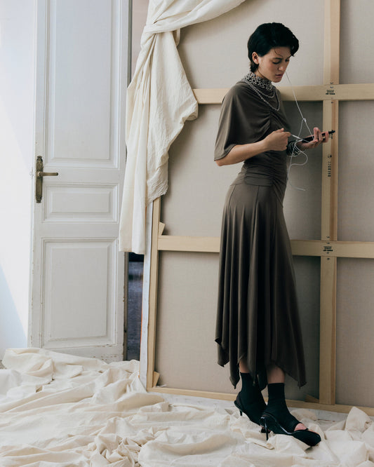 IZOLA KHAKI ASYMMETRIC DRESS