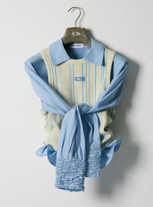 LIGHT BLUE STRIPED EMBROIDERED LOGO TANK TOP